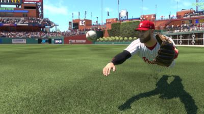 MLB The Show 19 Screenshot - Player diving to catch the ball
